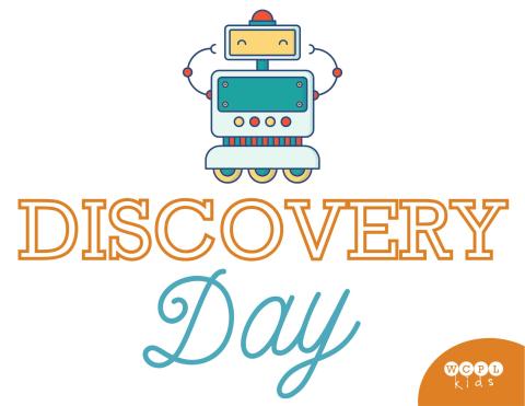 Discovery Day text and robot